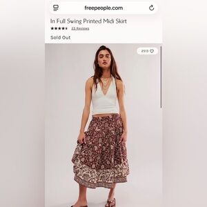 Free People In Full Swing Midi Skirt M Chocolate Combo